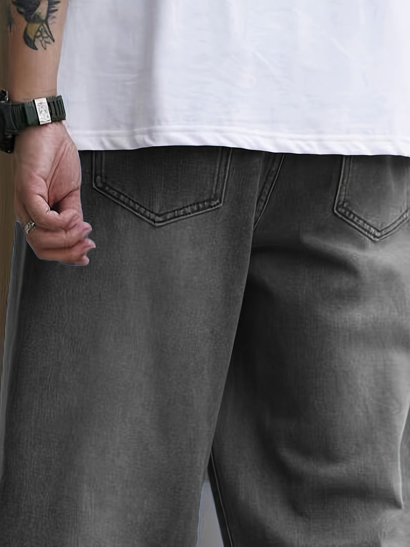 Men's Grey Loose Wide Leg Denim Jeans -