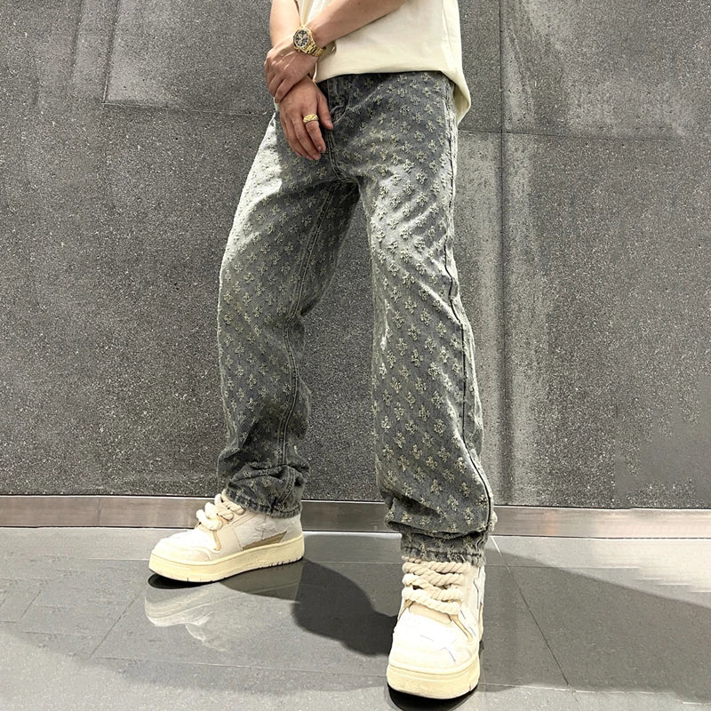 Textured Patterned Streetwear Jeans